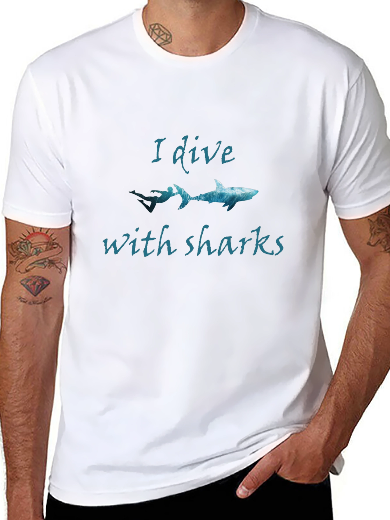 I Dive With Sharks Black Graphic Tee