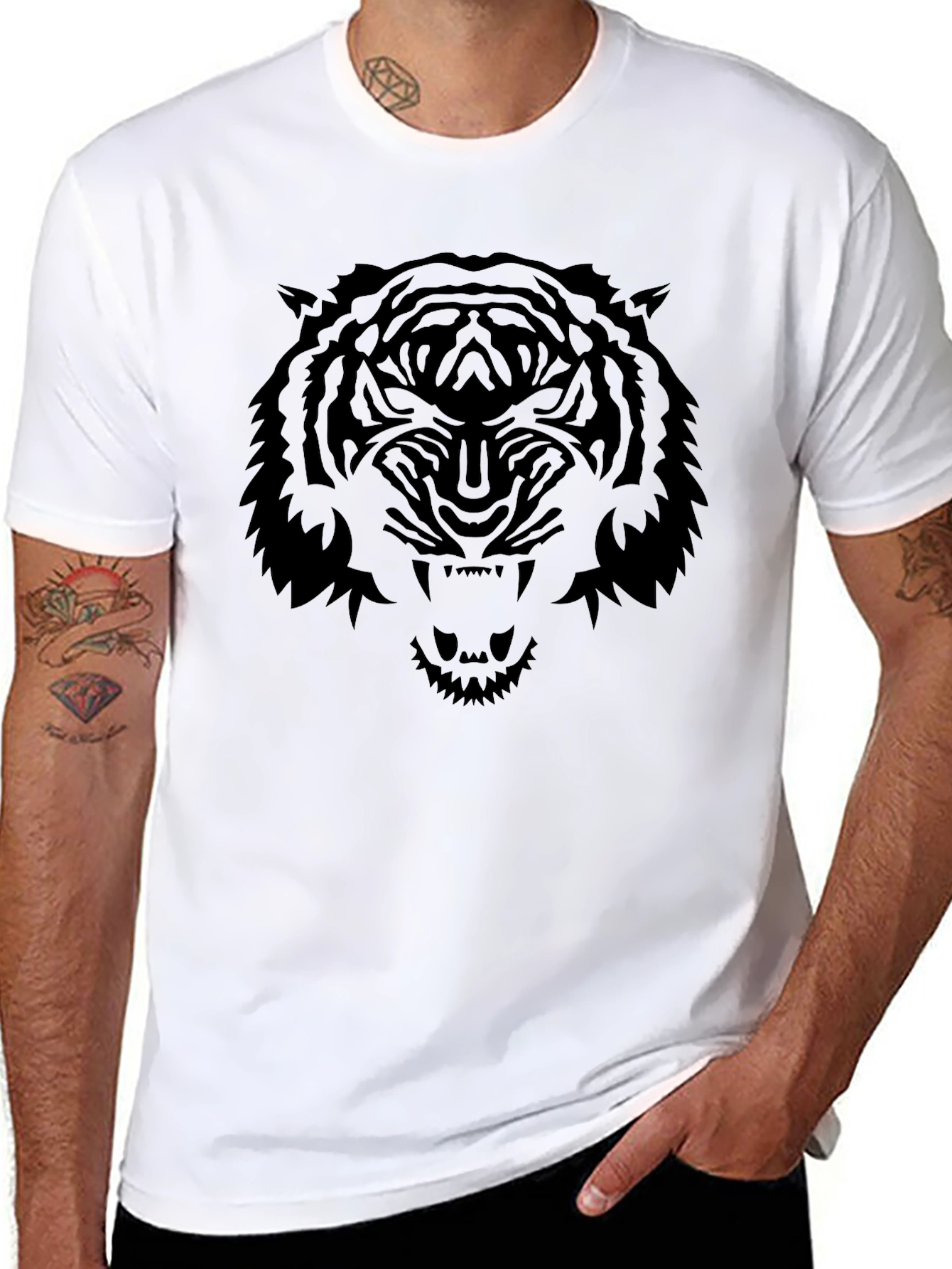 Mens Black Tiger Graphic T-Shirt