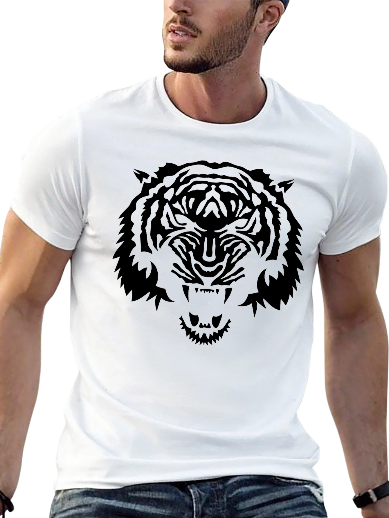 Mens Black Tiger Graphic T-Shirt