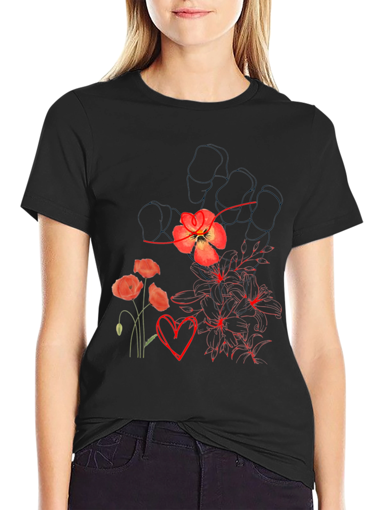 Floral Heart Graphic Tee - Stylish Comfort
