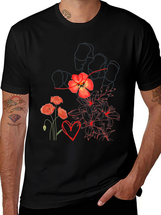 Floral Heart Graphic Tee - Stylish Comfort