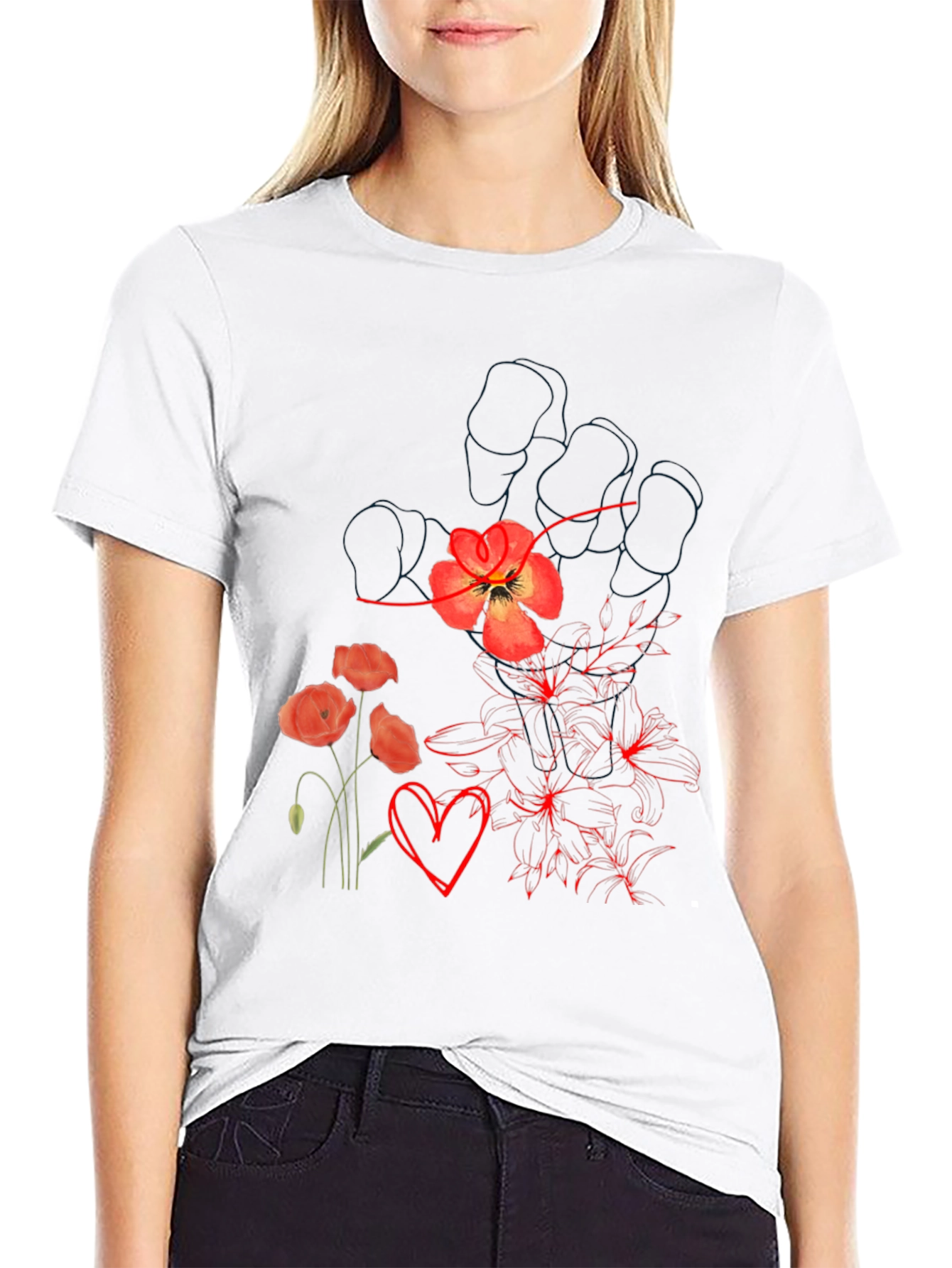 Floral Heart Graphic Tee - Stylish Comfort
