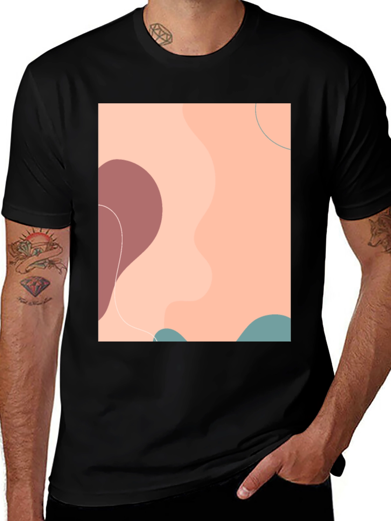 Abstract Graphic Print Mens Black T-Shirt