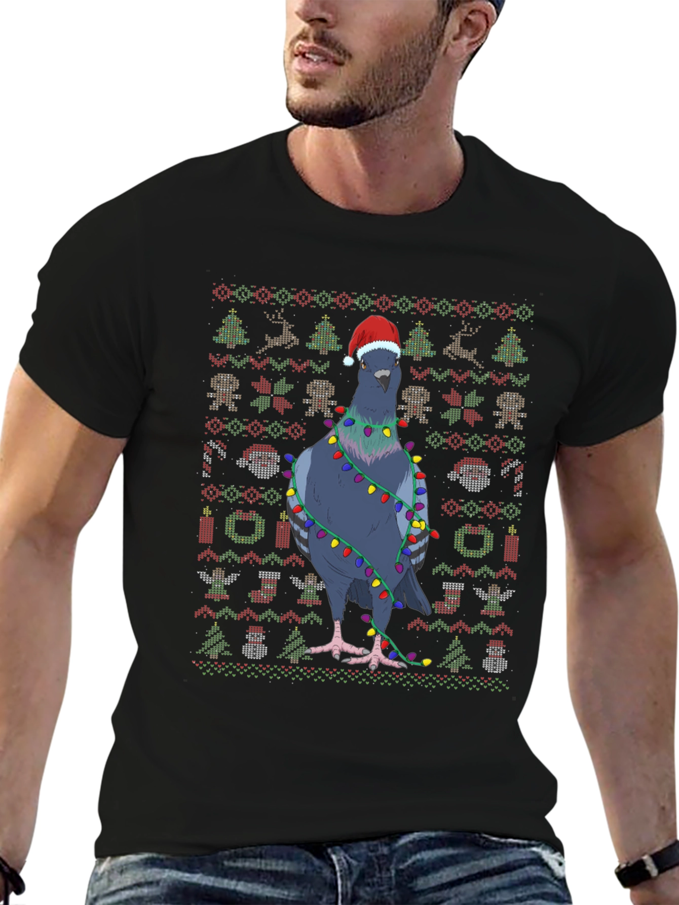 Festive Pigeon Ugly Christmas Sweater T-Shirt