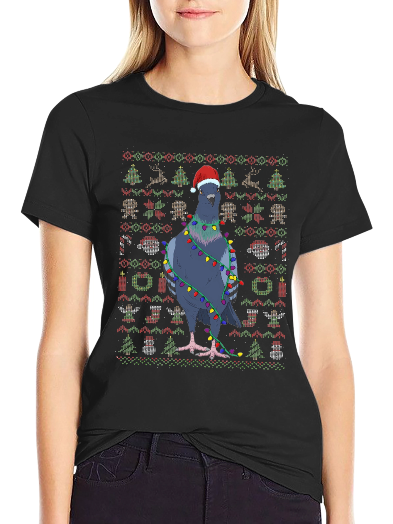 Festive Pigeon Ugly Christmas Sweater T-Shirt