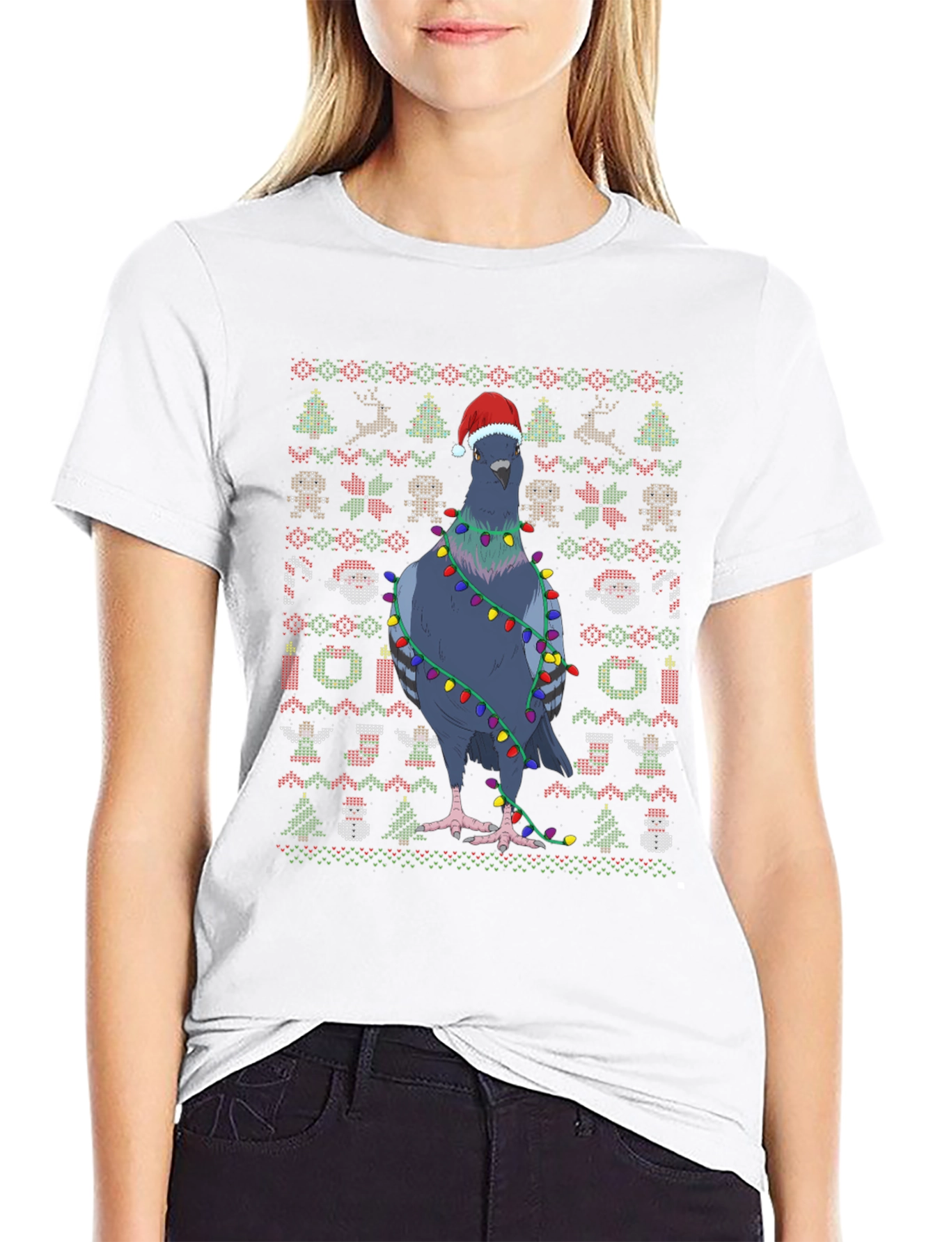 Festive Pigeon Ugly Christmas Sweater T-Shirt