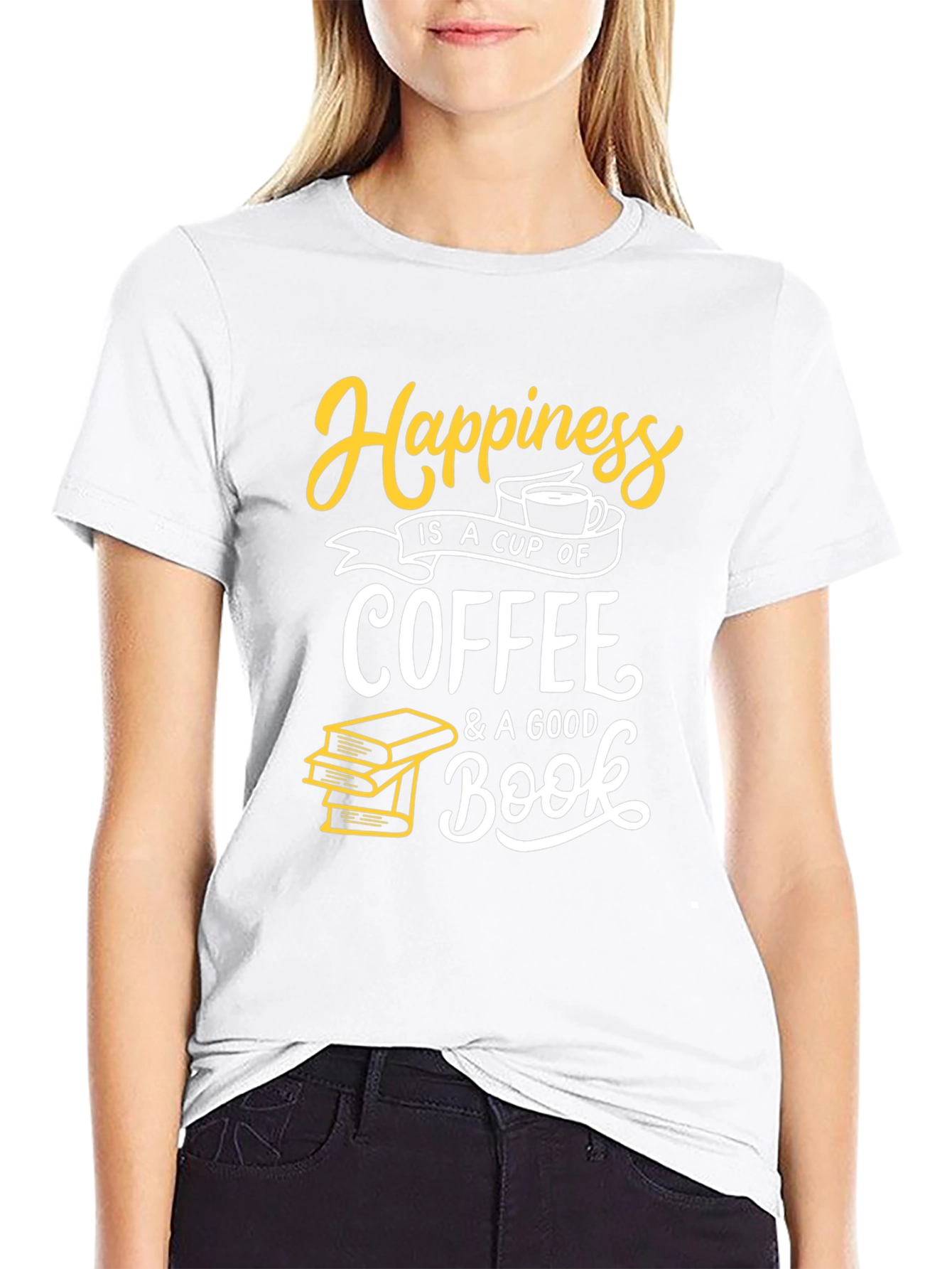 Happiness Coffee and Books Black T-Shirt