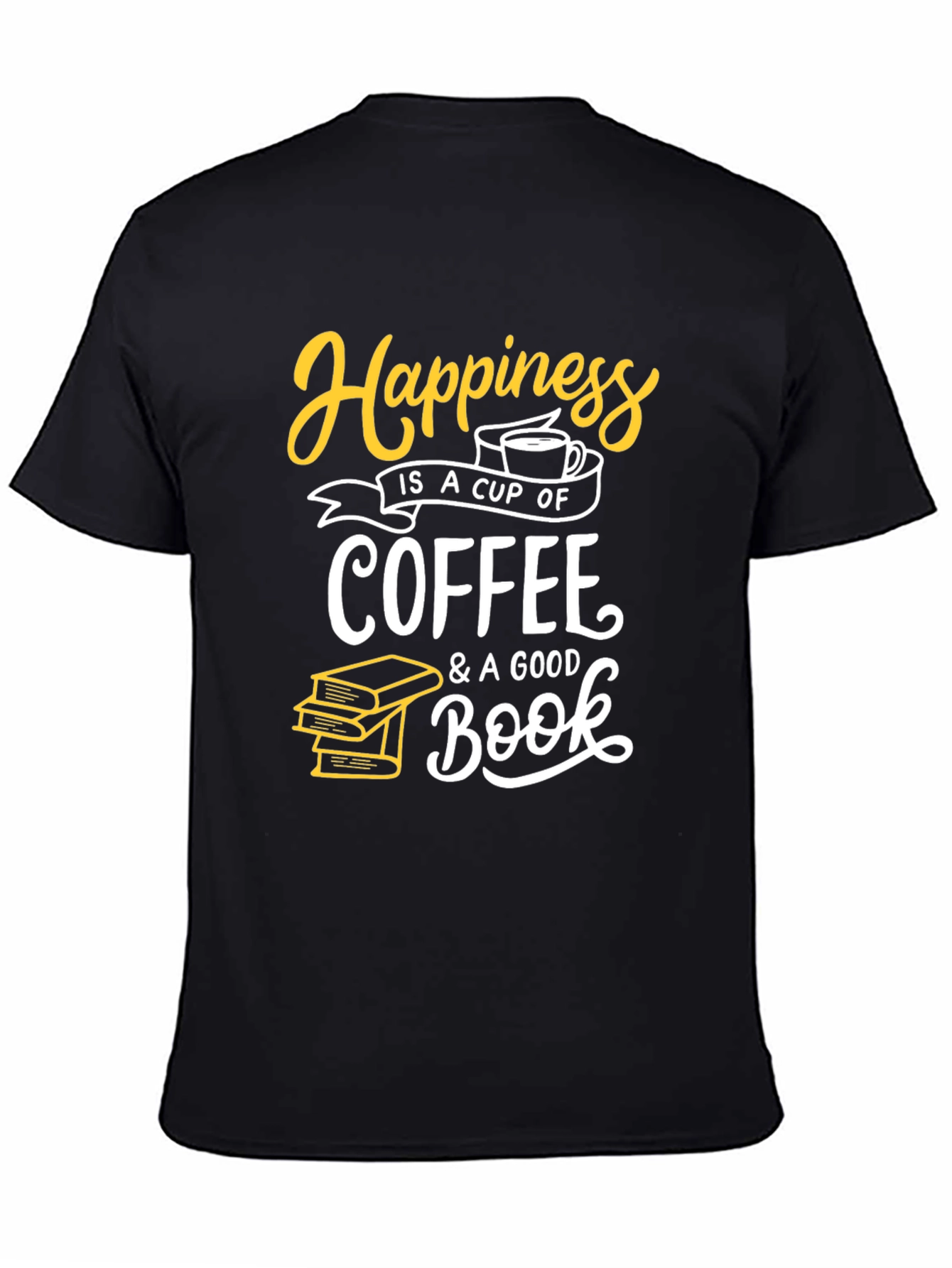 Happiness Coffee and Books Black T-Shirt
