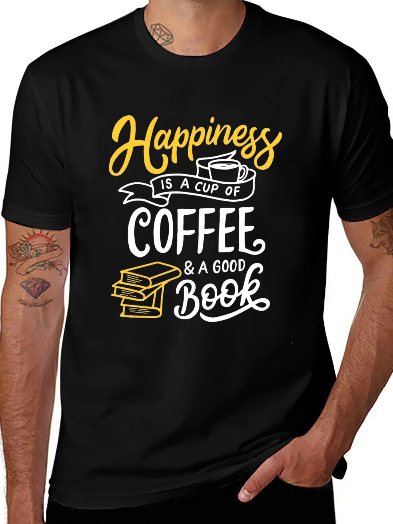 Happiness Coffee and Books Black T-Shirt
