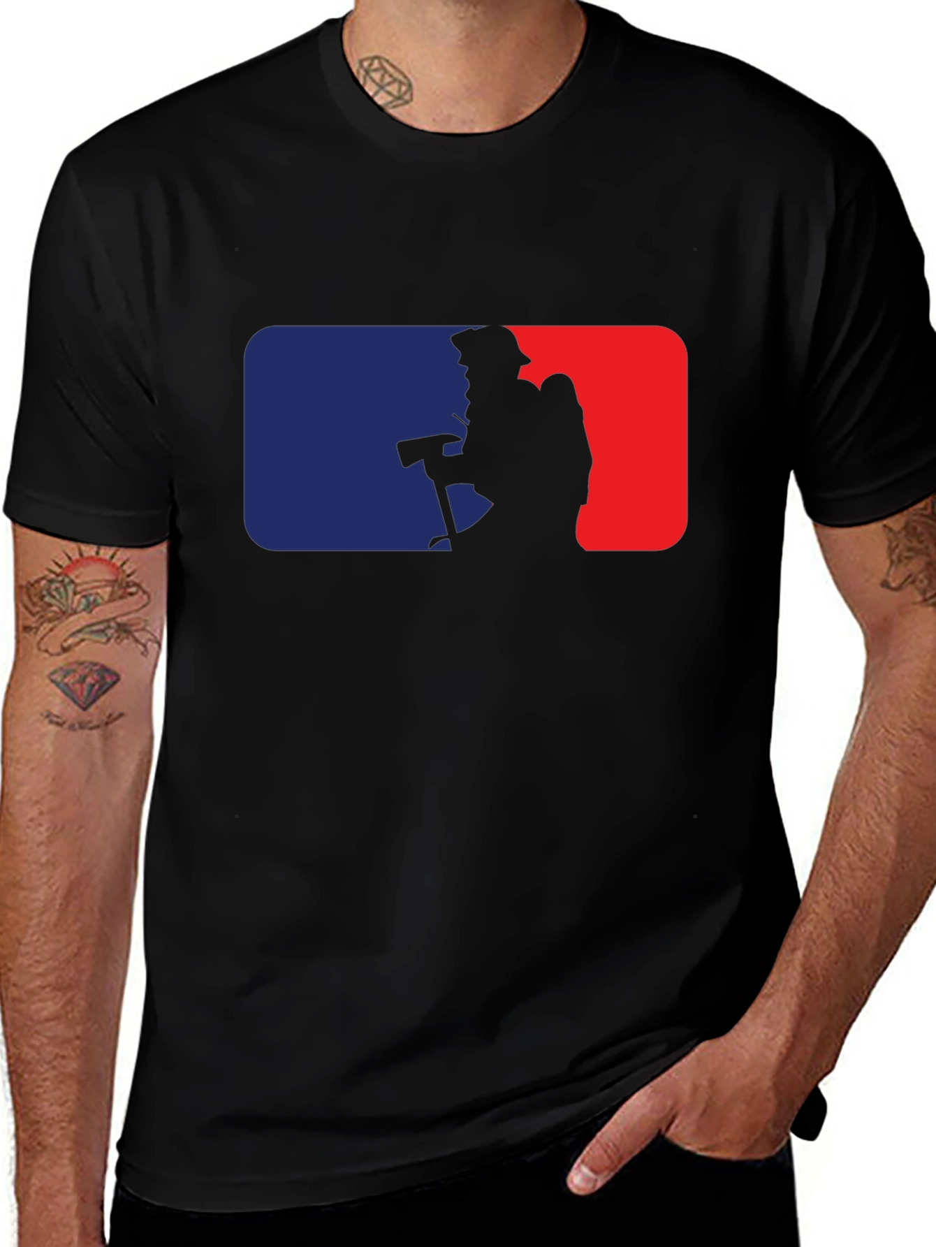 Firefighter Silhouette Graphic Tee - Black Cotton Blend