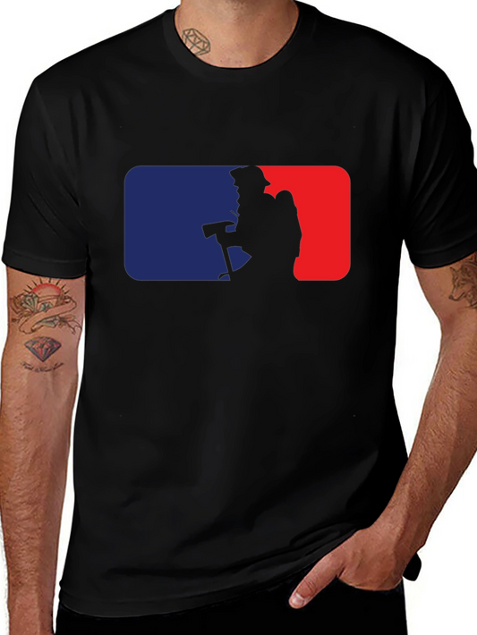 Firefighter Silhouette Graphic Tee - Black Cotton Blend