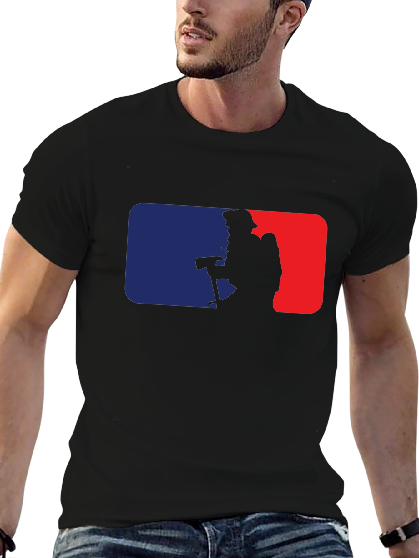 Firefighter Silhouette Graphic Tee - Black Cotton Blend