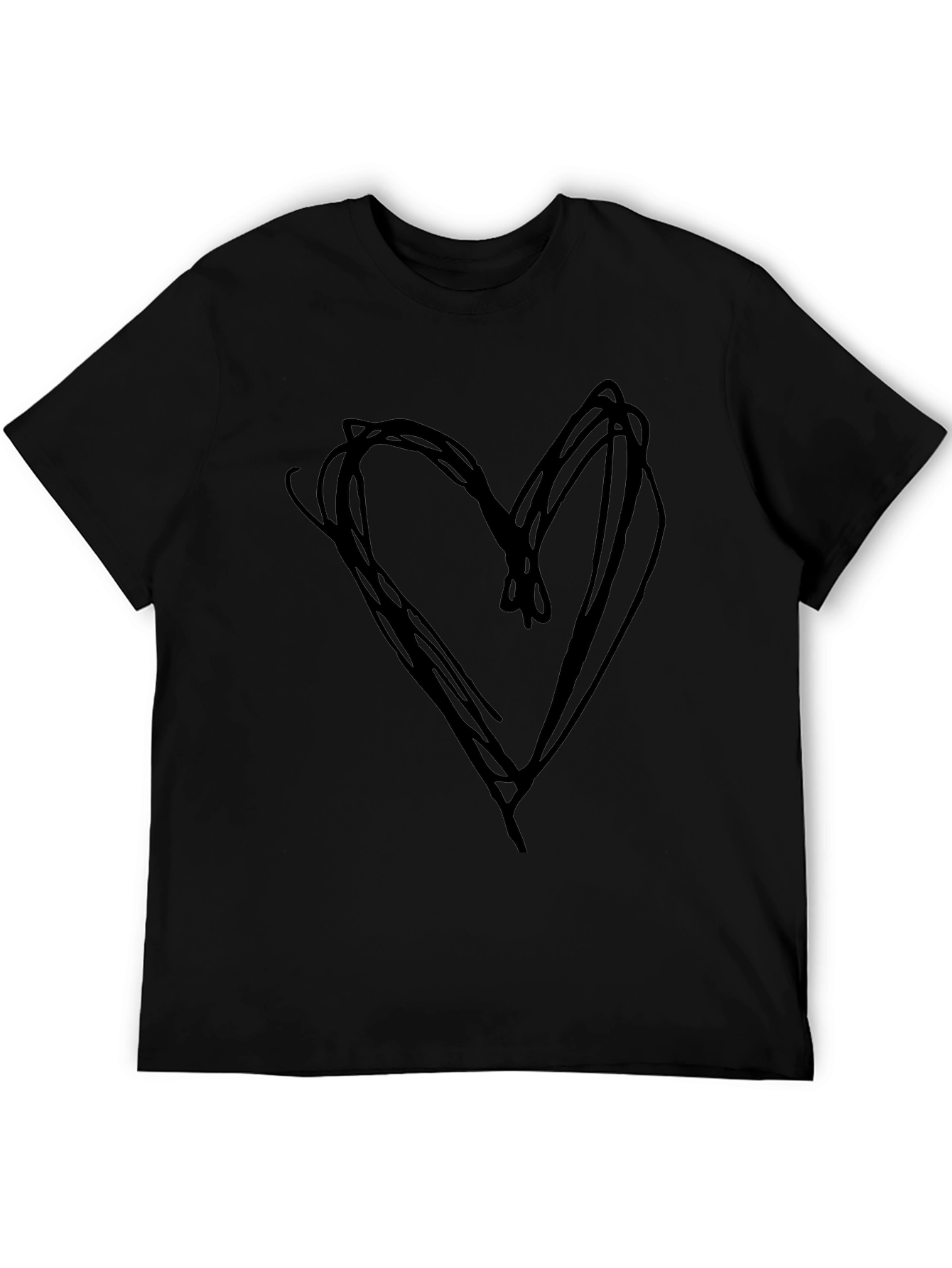 Heart Scribble Tee - Black Cotton Casual Shirt