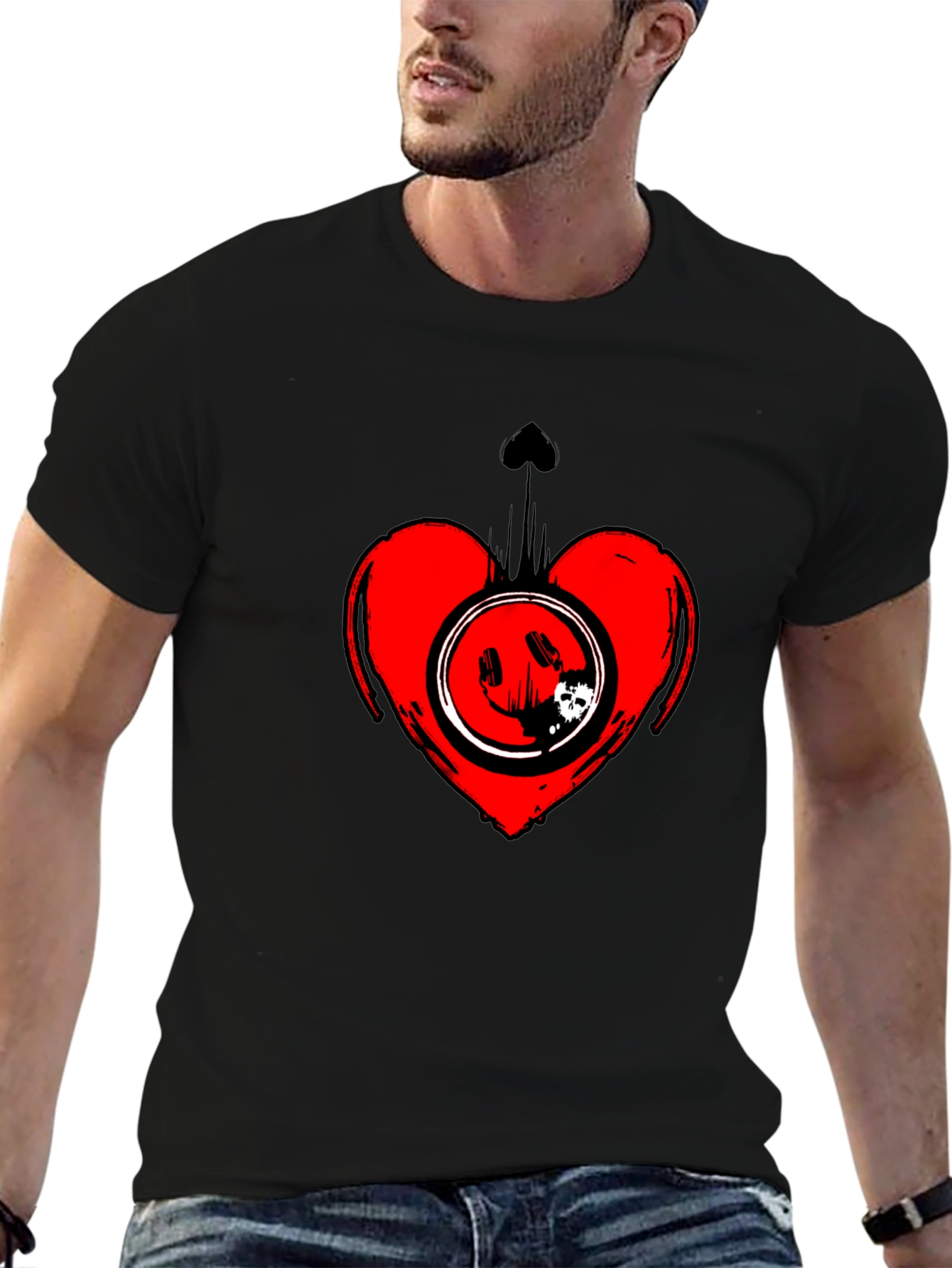 Heart Smiley Graphic Black T-Shirt