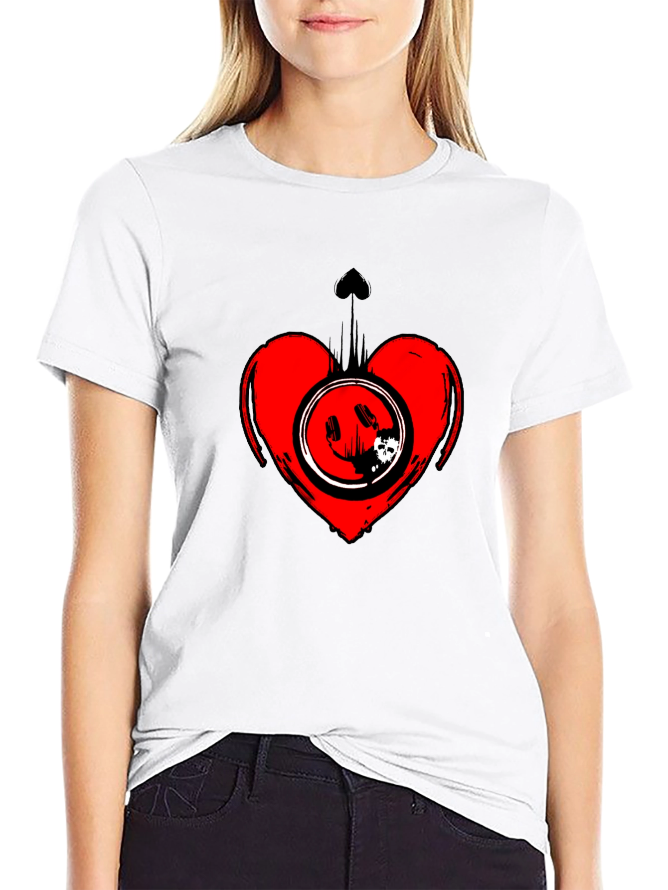 Heart Smiley Graphic Black T-Shirt