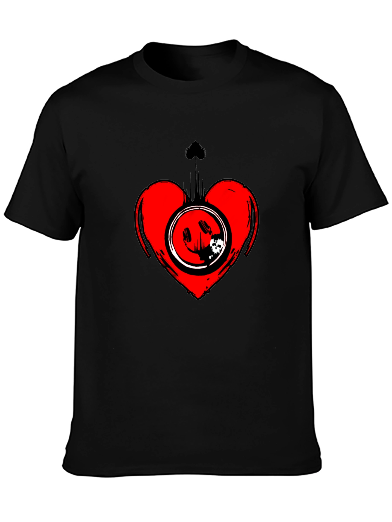 Heart Smiley Graphic Black T-Shirt