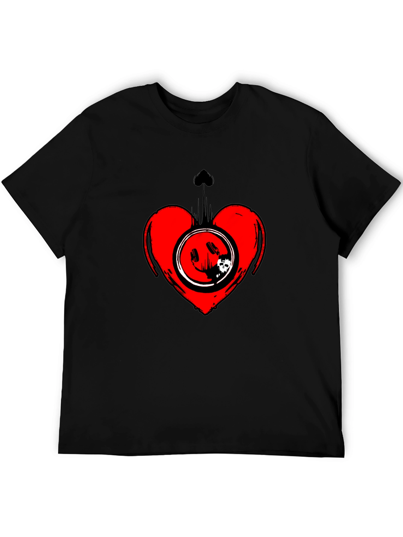 Heart Smiley Graphic Black T-Shirt