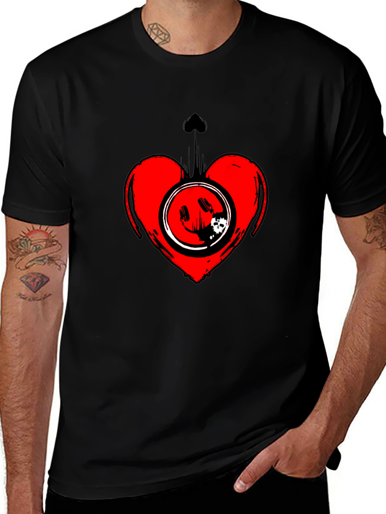 Heart Smiley Graphic Black T-Shirt