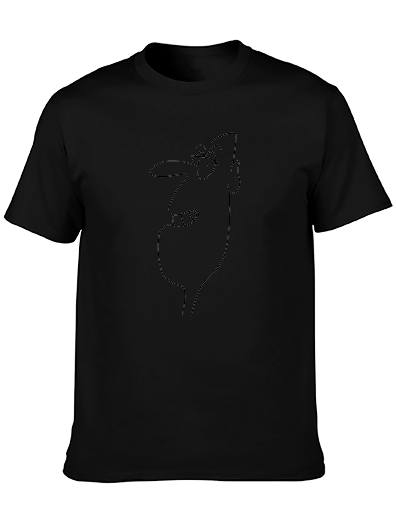Minimalist Cartoon Face Black T-Shirt
