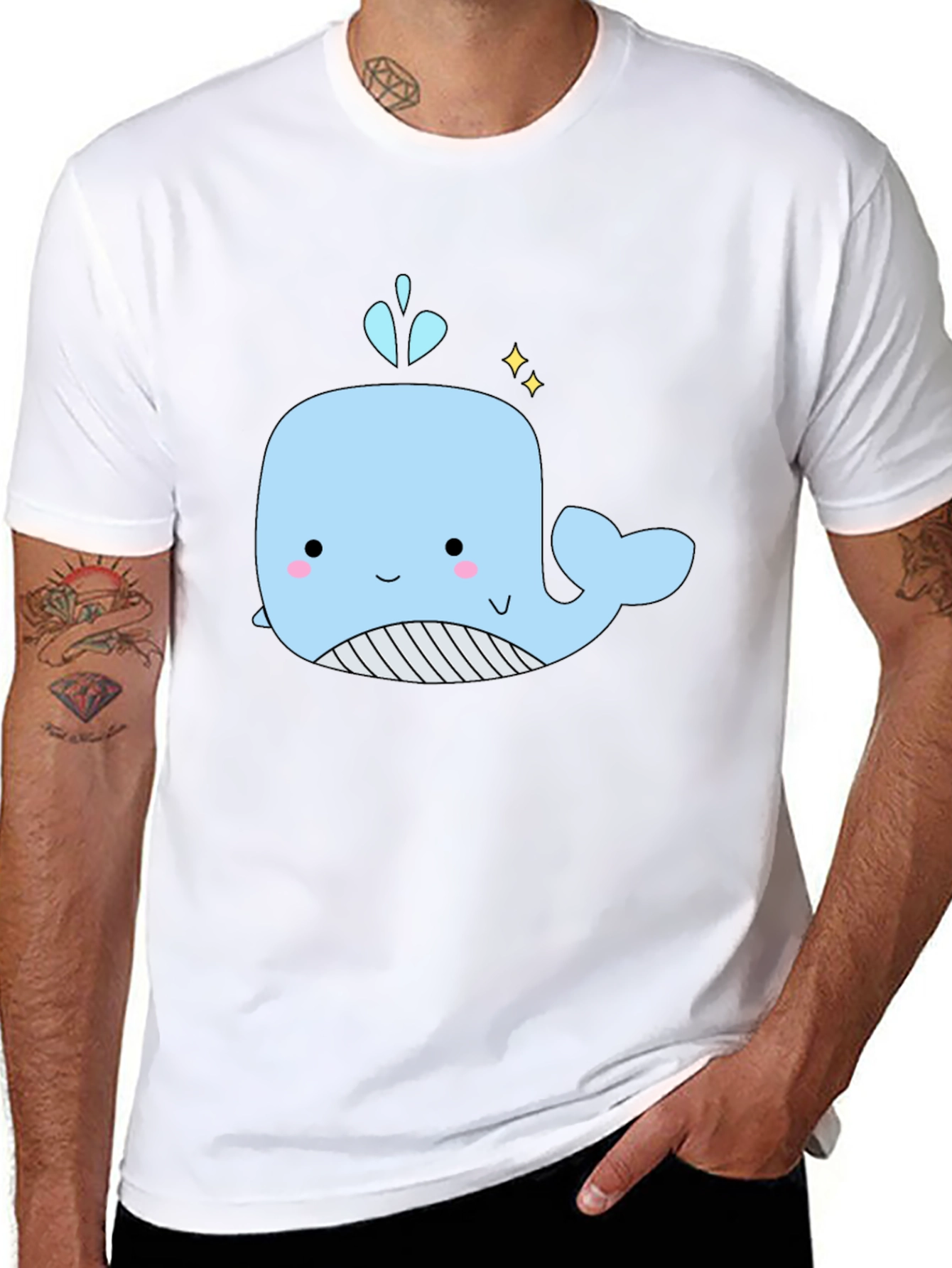 Cute Whale Graphic Black T-Shirt