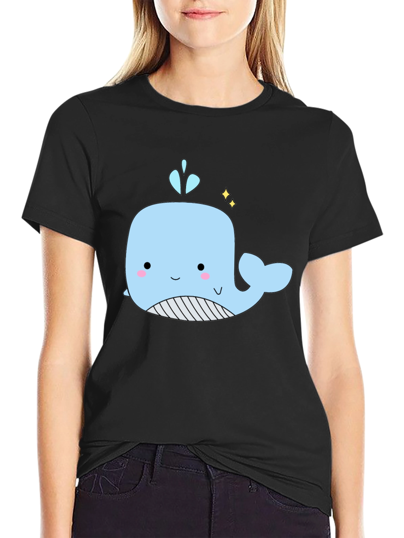 Cute Whale Graphic Black T-Shirt