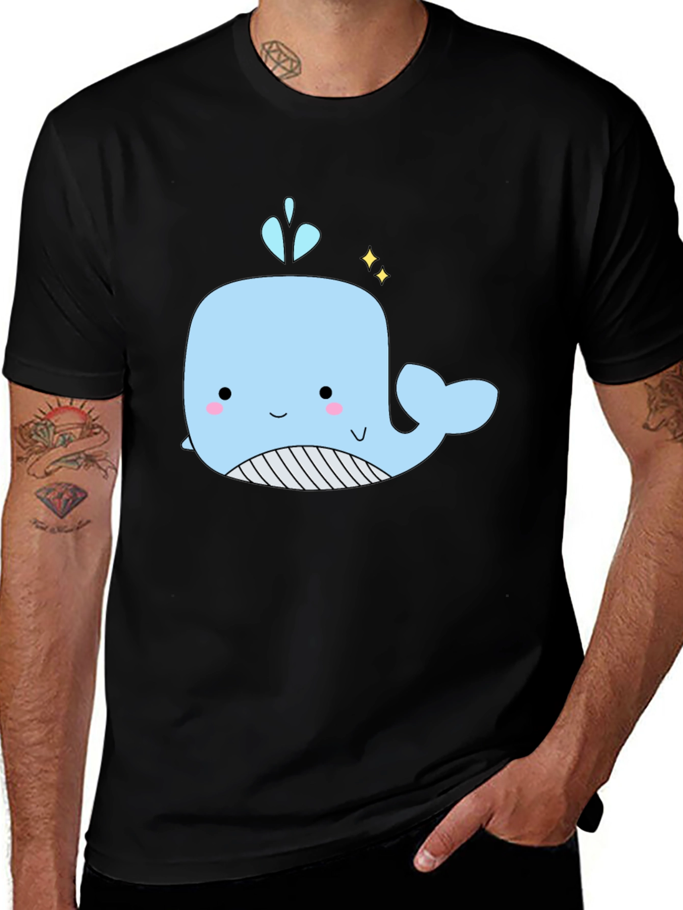 Cute Whale Graphic Black T-Shirt