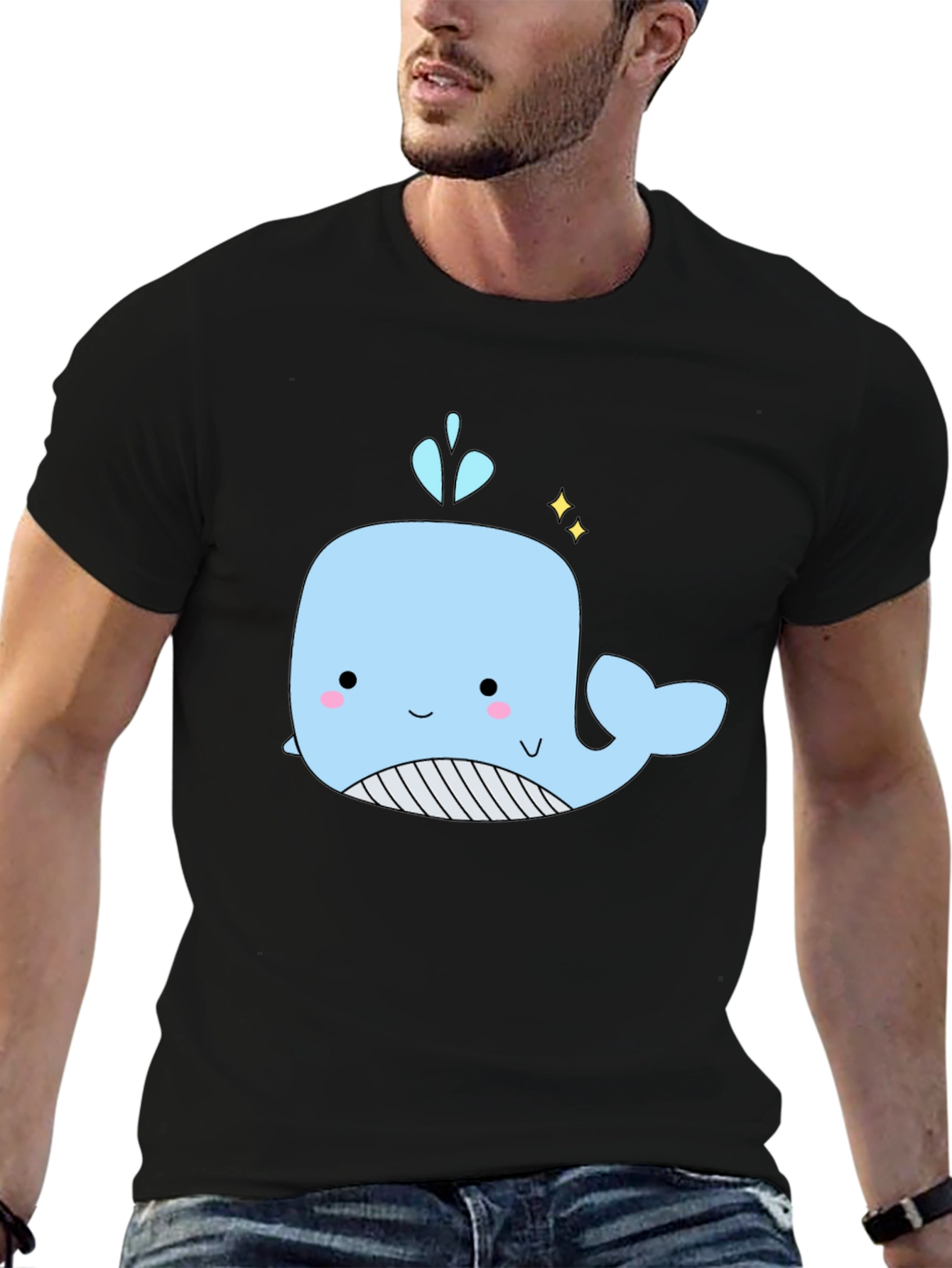 Cute Whale Graphic Black T-Shirt