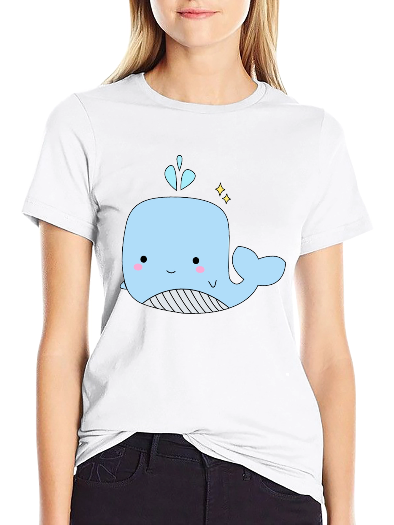 Cute Whale Graphic Black T-Shirt