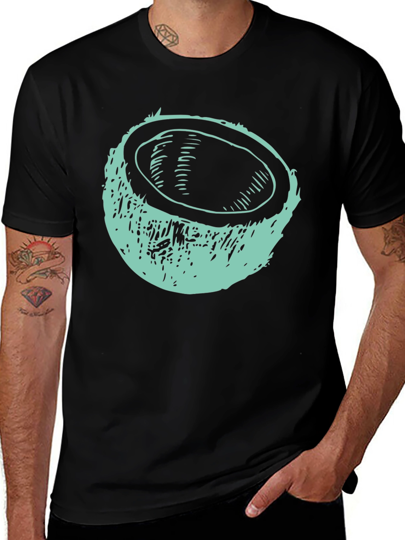 Coconut Graphic Tee - Black Cotton T-Shirt