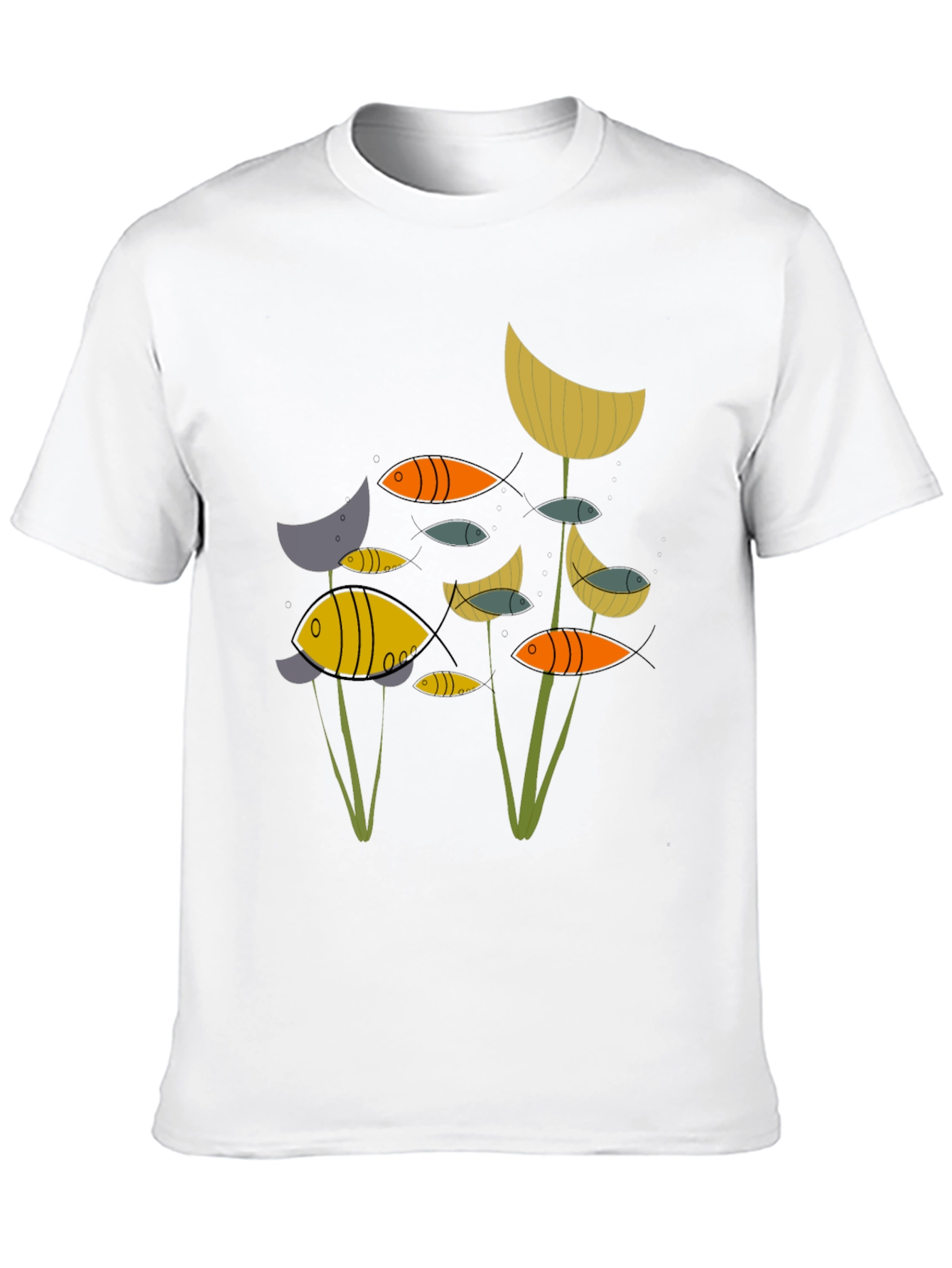 Abstract Fish Graphic Print Black T-Shirt