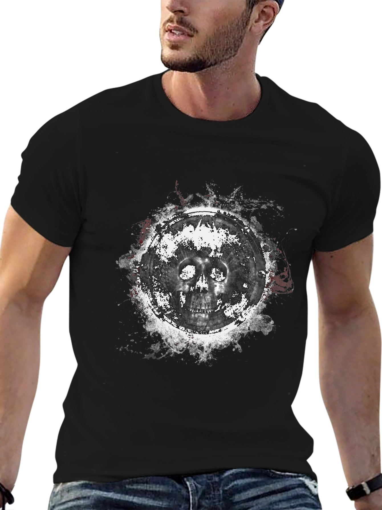 Skull Graphic Print Black T-Shirt
