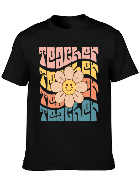 Retro Teacher Flower Graphic T-Shirt