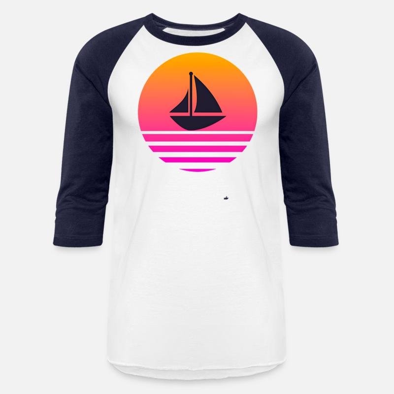 A boat with a retro sunset behind