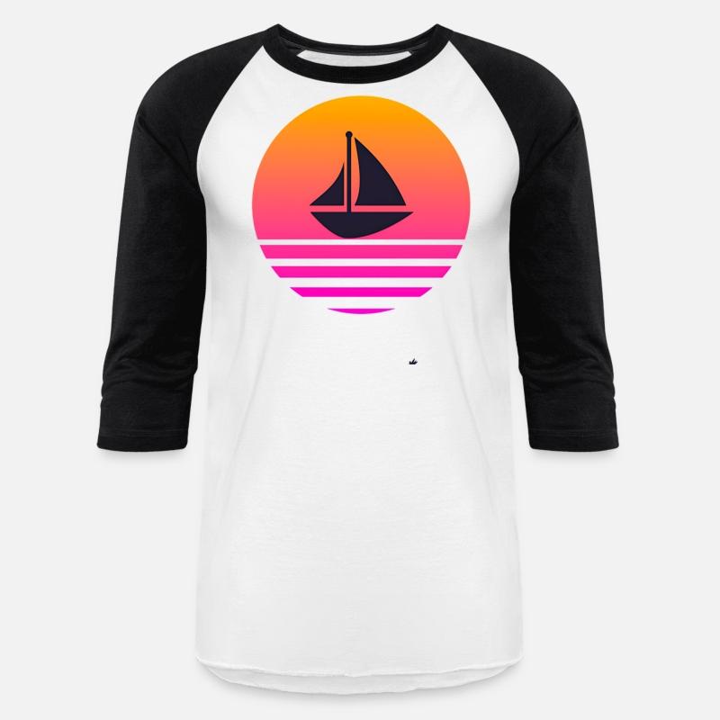 A boat with a retro sunset behind