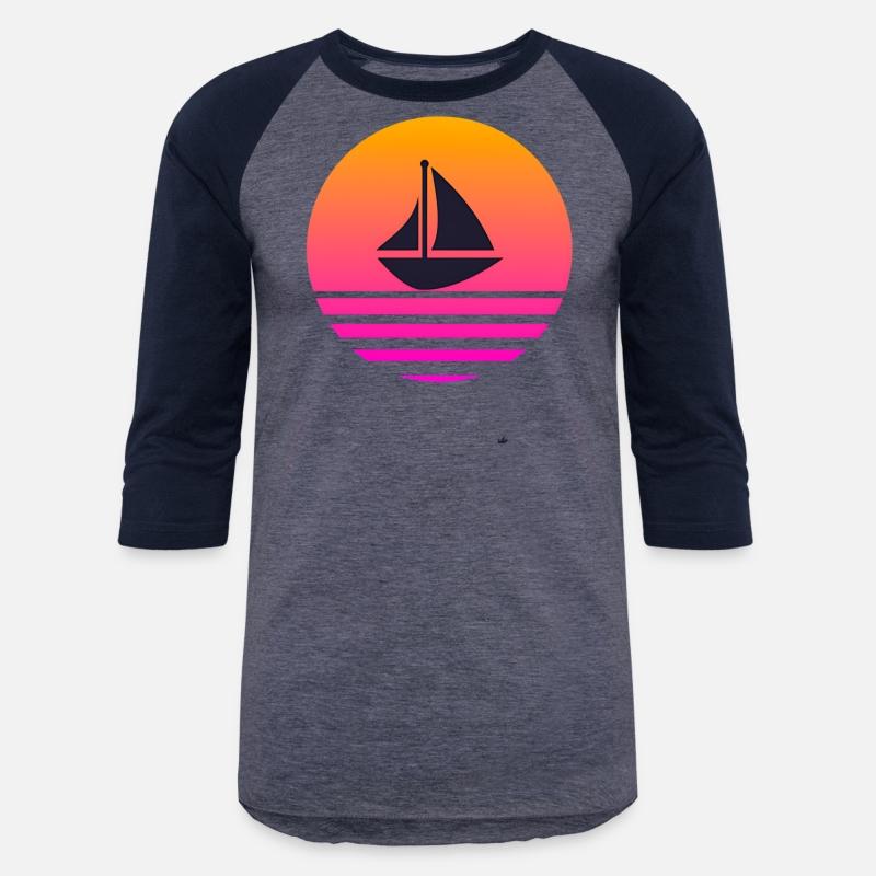 A boat with a retro sunset behind