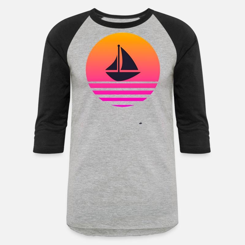 A boat with a retro sunset behind