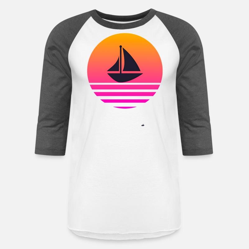 A boat with a retro sunset behind