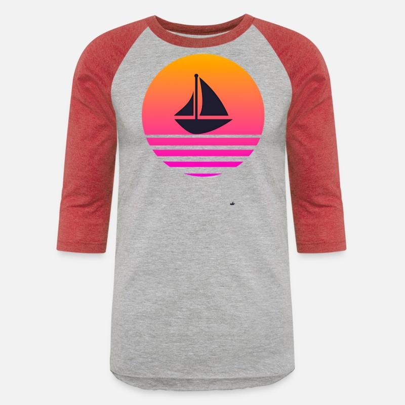 A boat with a retro sunset behind