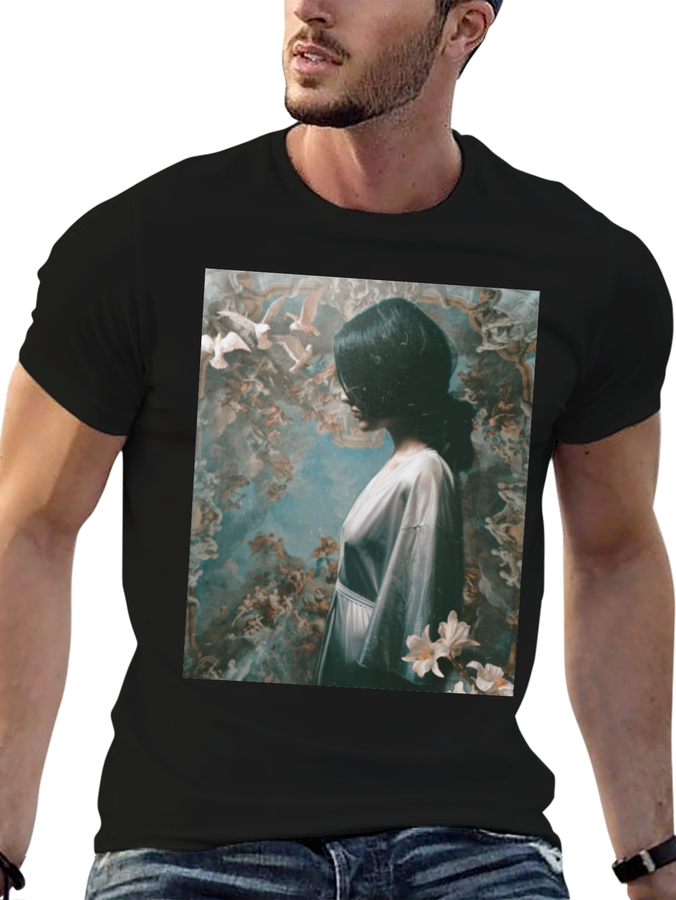 Artistic Graphic Print Black T-Shirt