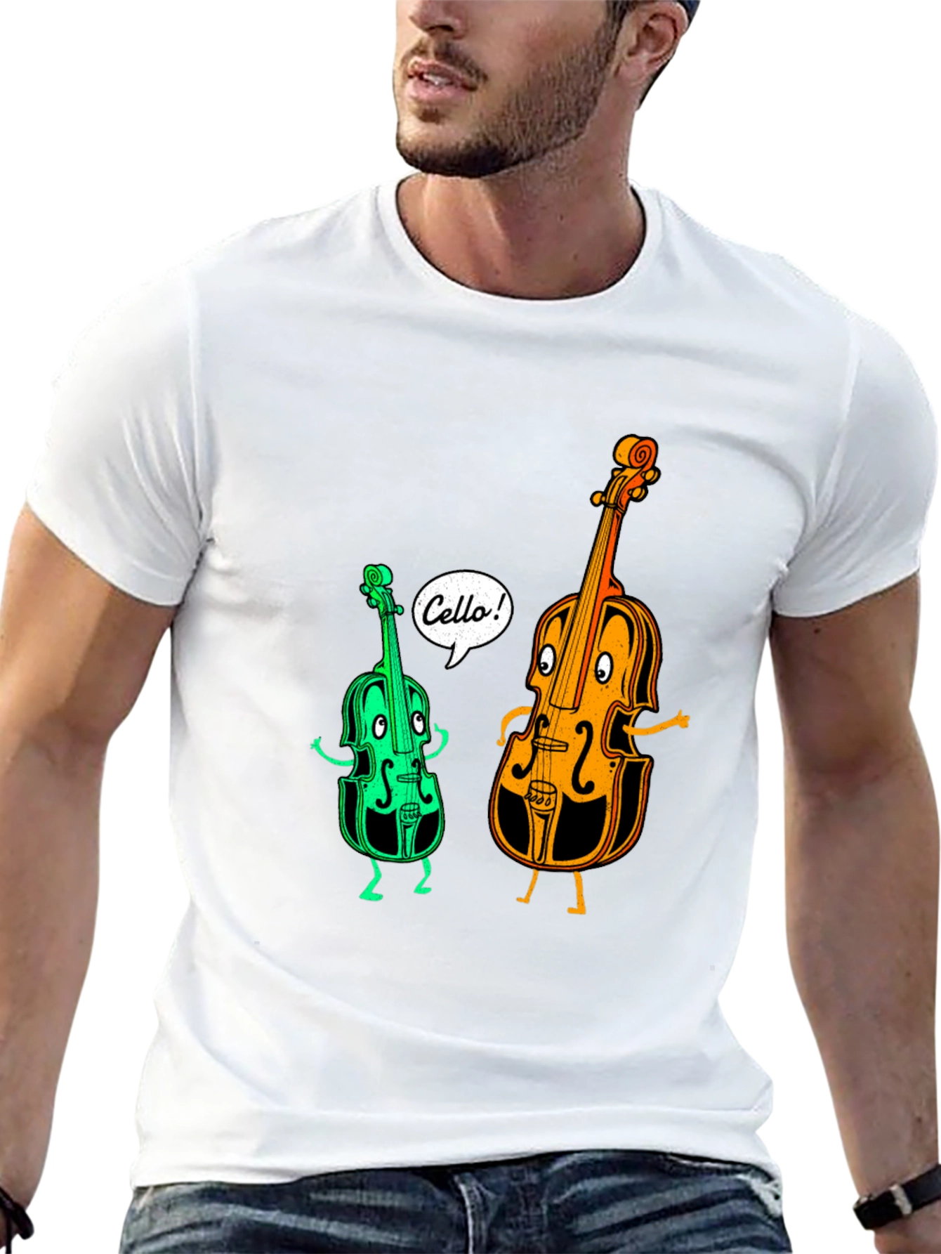 Funny Cello Cartoon Graphic T-Shirt