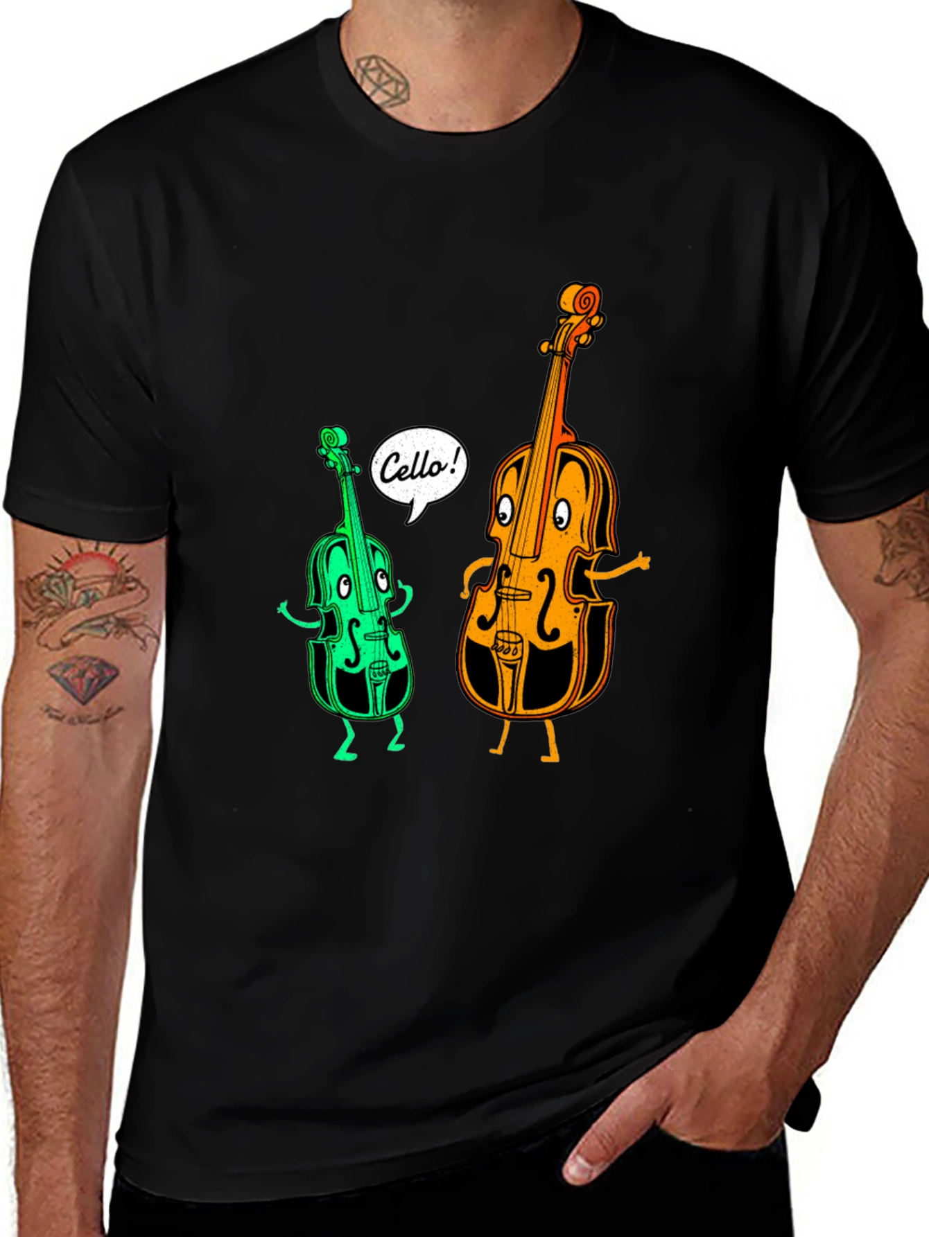 Funny Cello Cartoon Graphic T-Shirt