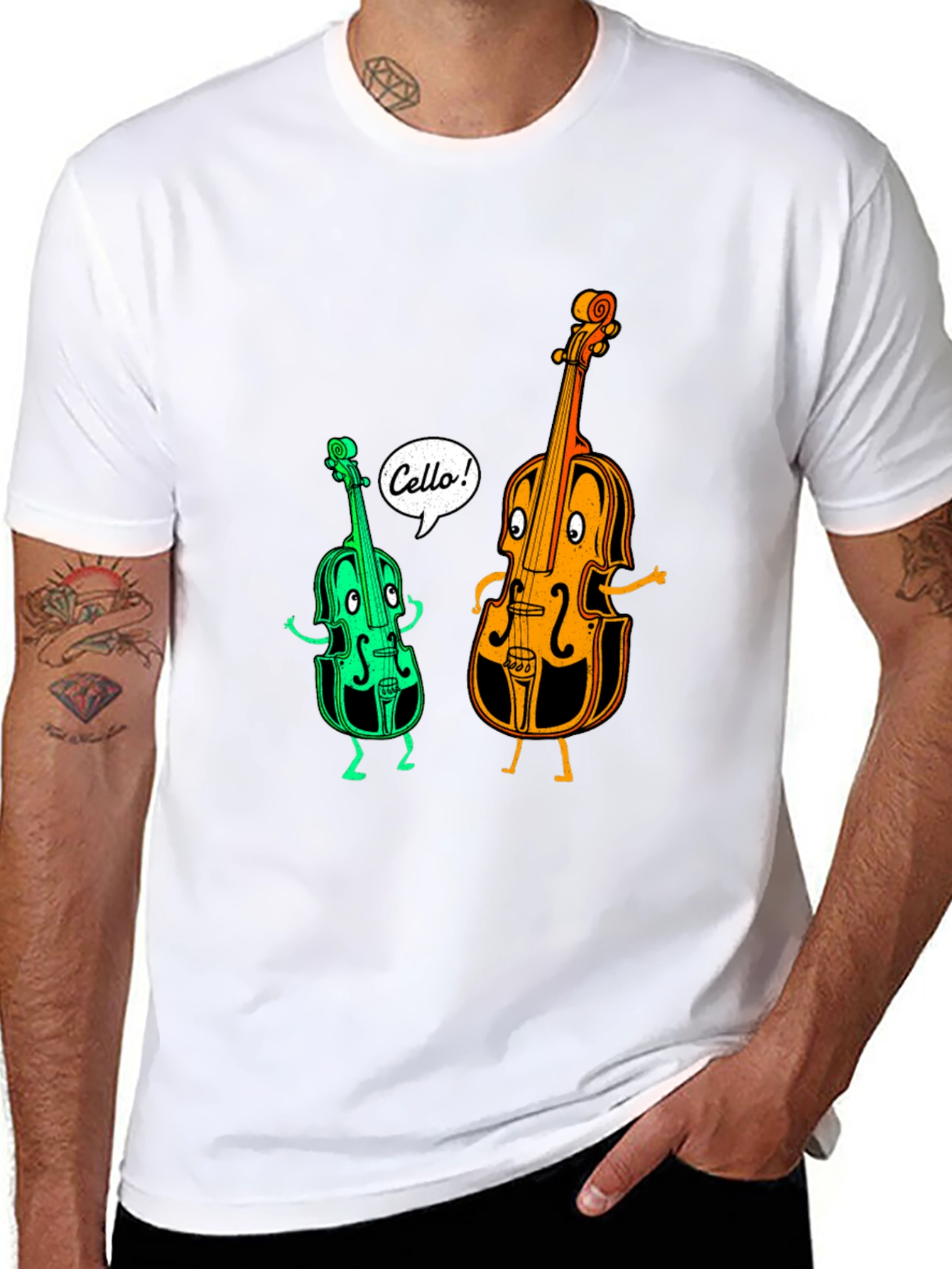Funny Cello Cartoon Graphic T-Shirt