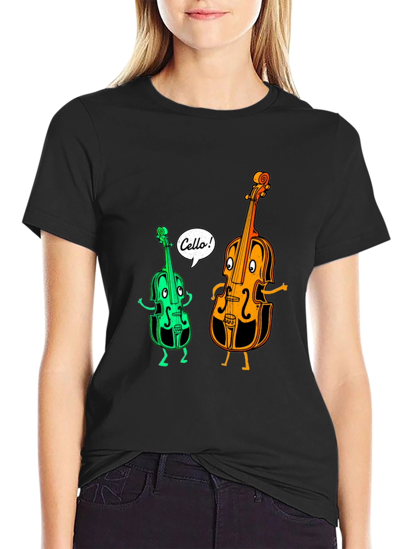 Funny Cello Cartoon Graphic T-Shirt