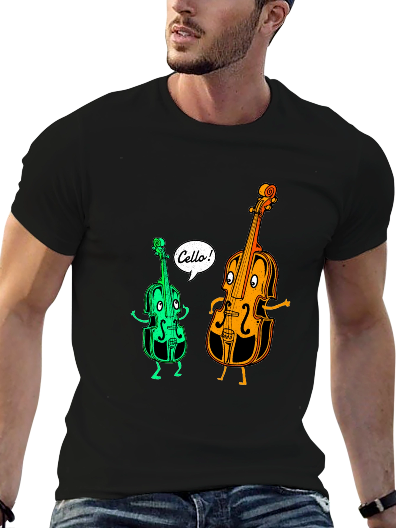 Funny Cello Cartoon Graphic T-Shirt