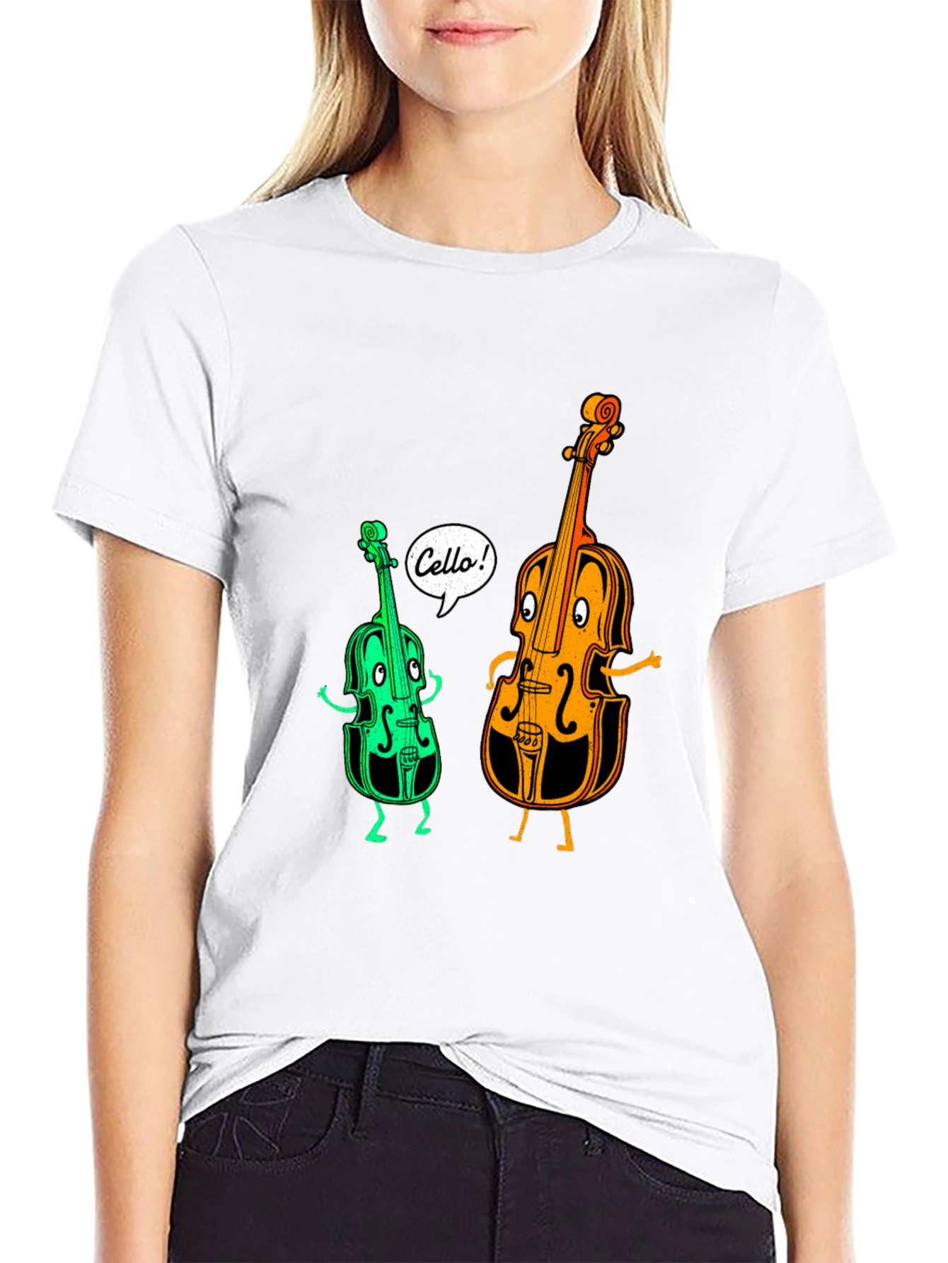 Funny Cello Cartoon Graphic T-Shirt
