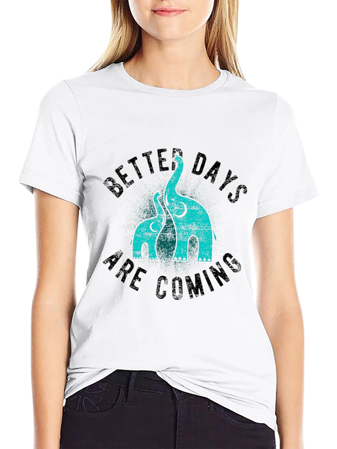 Better Days Elephant Print Black T-Shirt