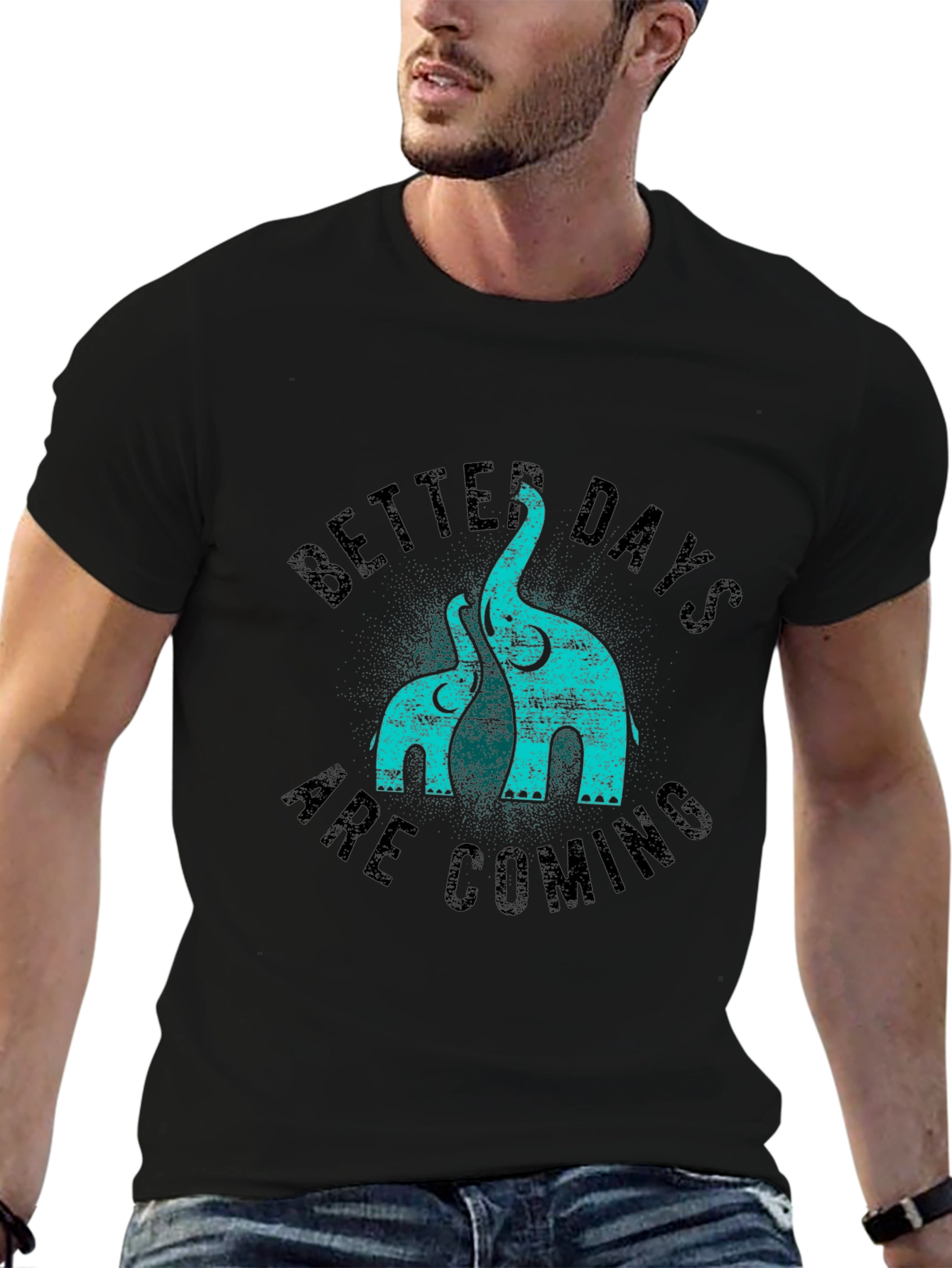 Better Days Elephant Print Black T-Shirt