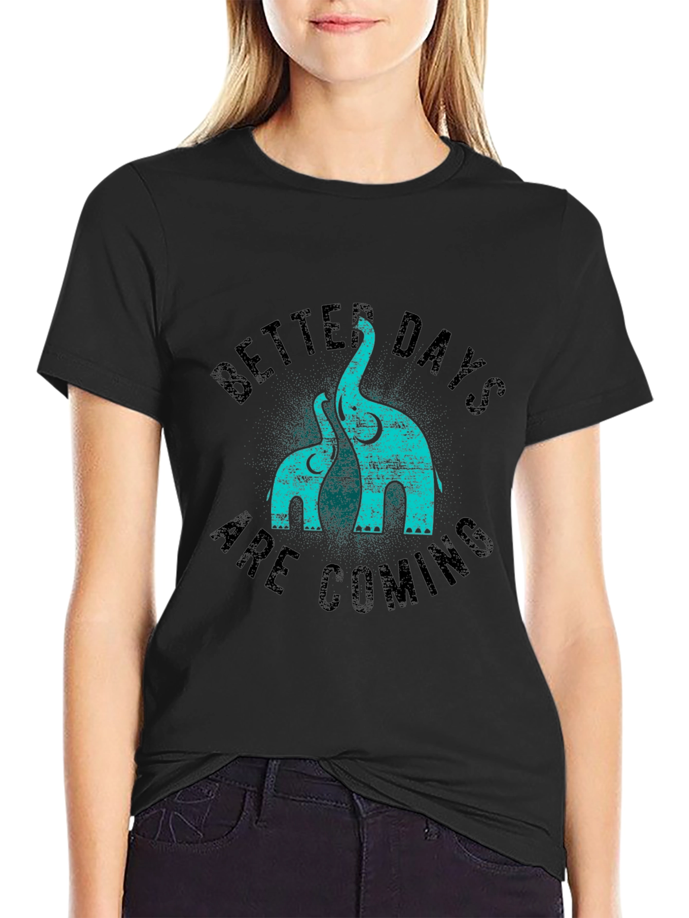 Better Days Elephant Print Black T-Shirt