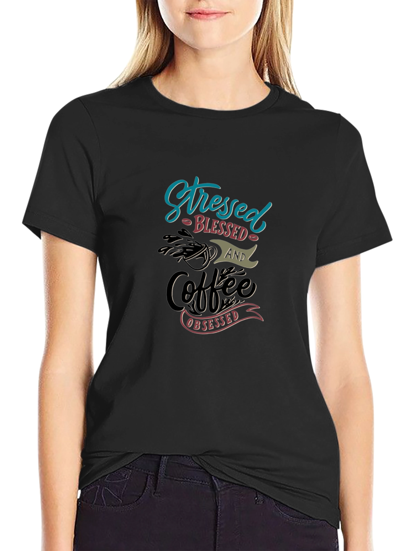 Stressed Blessed Coffee Obsessed Graphic T-Shirt
