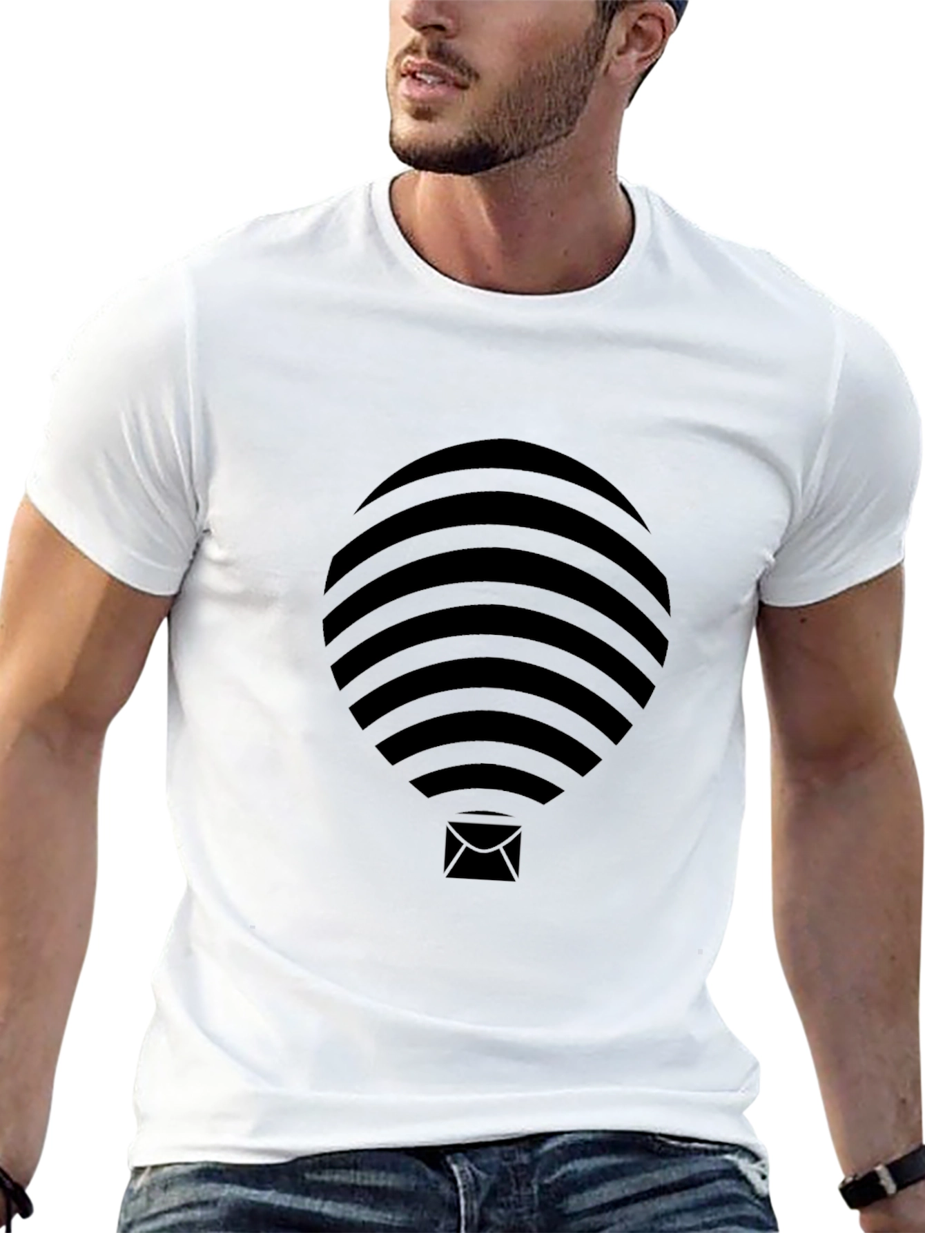 Mens Black Graphic Tee - Abstract Balloon Design